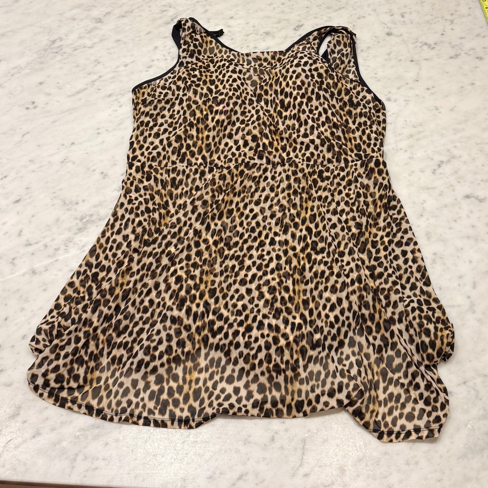 Torrid Leopard Print Mesh Overlay Swim Dress One-Piece Swimsuit Womens 4 DD/F